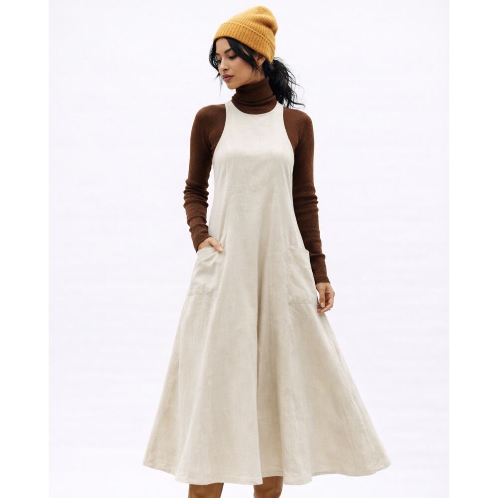 Organic Cotton Boho Chic Maxi Sleeveless A-Line M Layerable Long Dress w/Pockets - Picture 8 of 8